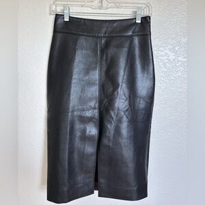 Aritiza Babaton vegan leather black Midi skirt with front slit